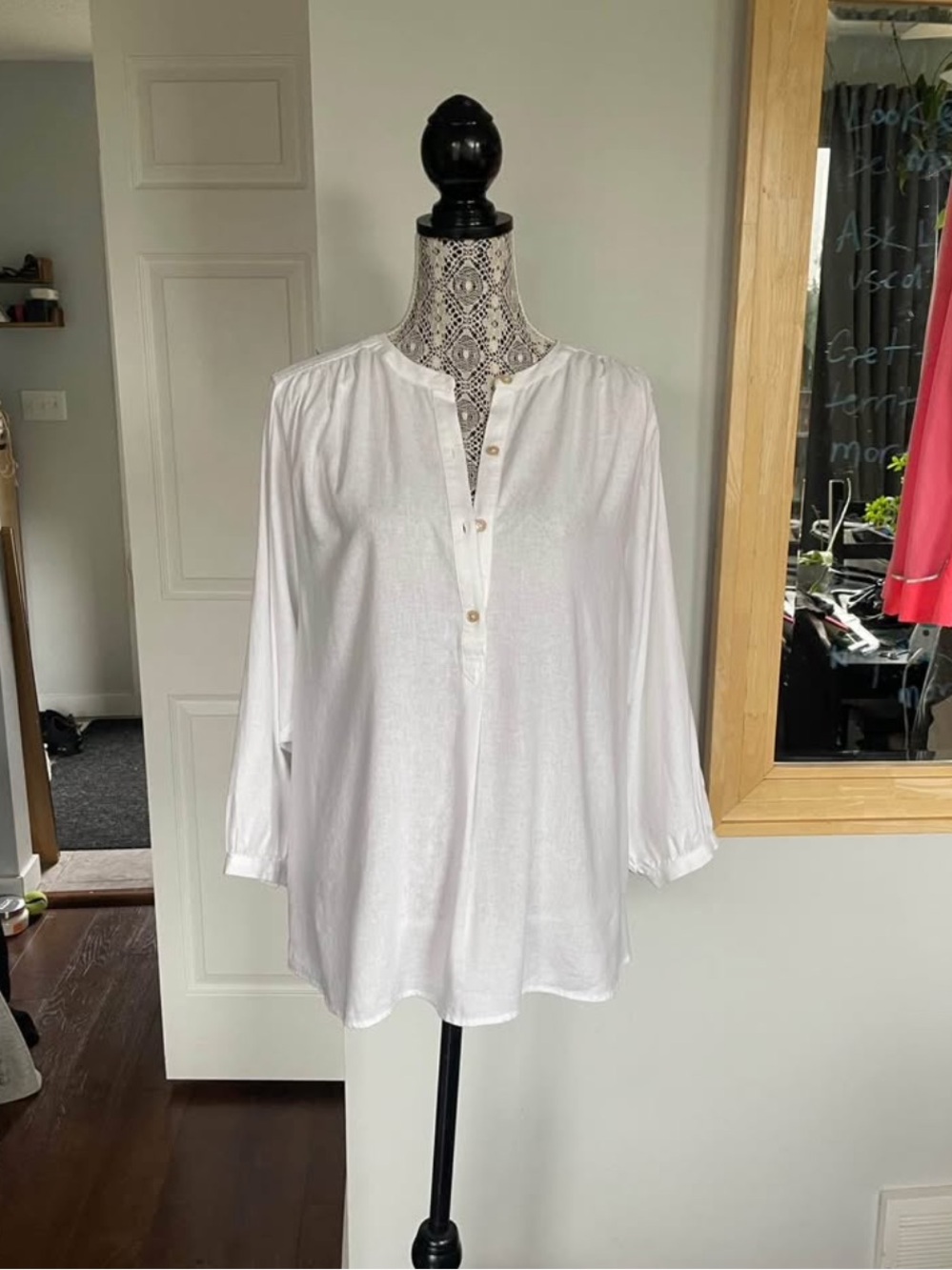 New Oversized Aritzia Nautical Beachy Breezy Linen Popover Blouse Tunic Top. Sml